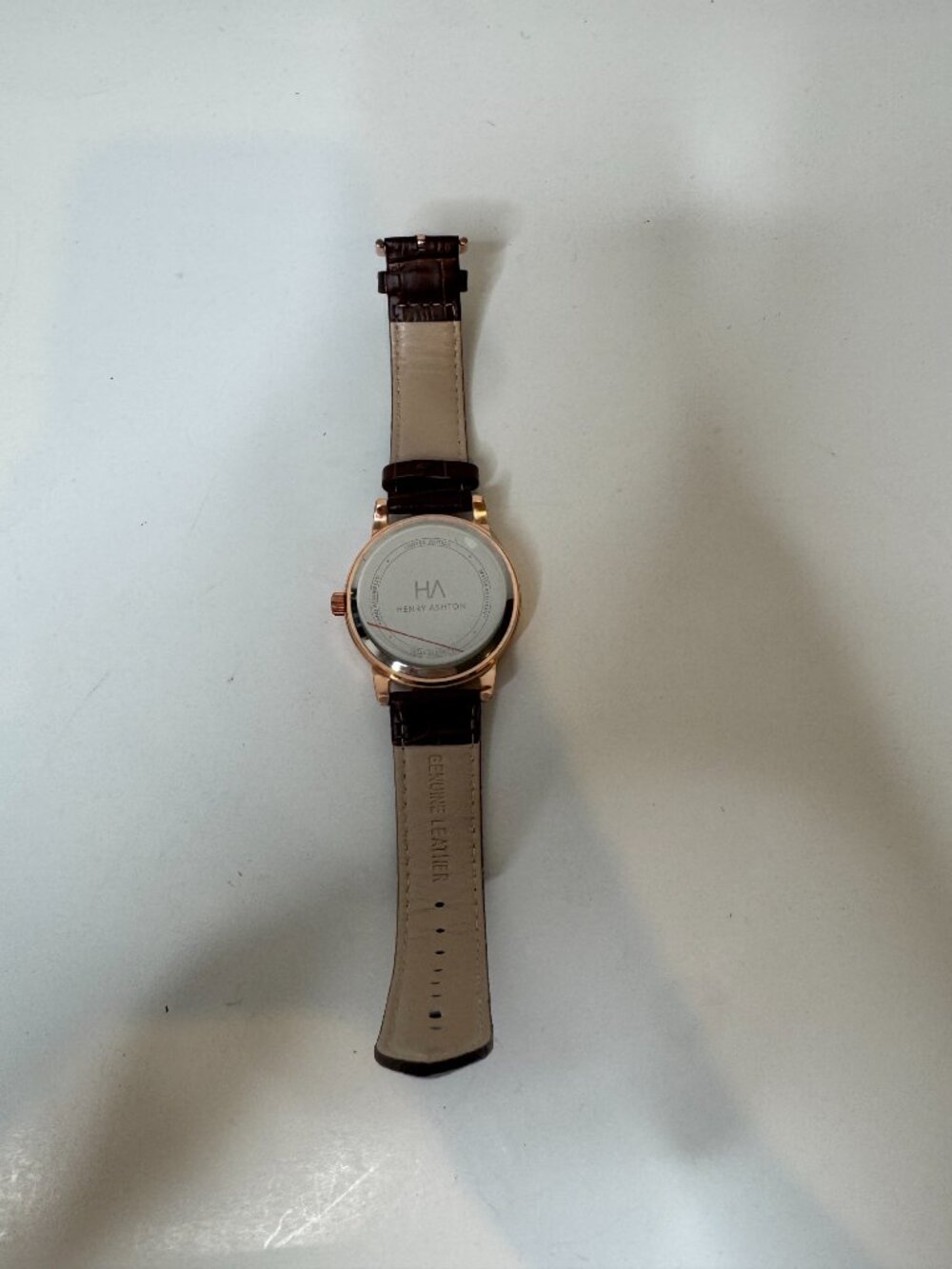 NWOT Henry Ashton Certified Date Dials Watch White Dial Blue Hand Brown Leather - Picture 4 of 5